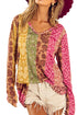 Multicolor Floral Leopard Mixed Print V Neck Long Sleeve Tee